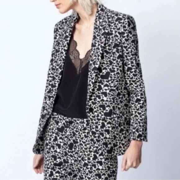 Zadig & Voltaire Viking Jac coeur black & white heart blazer size 34 - Picture 1 of 13